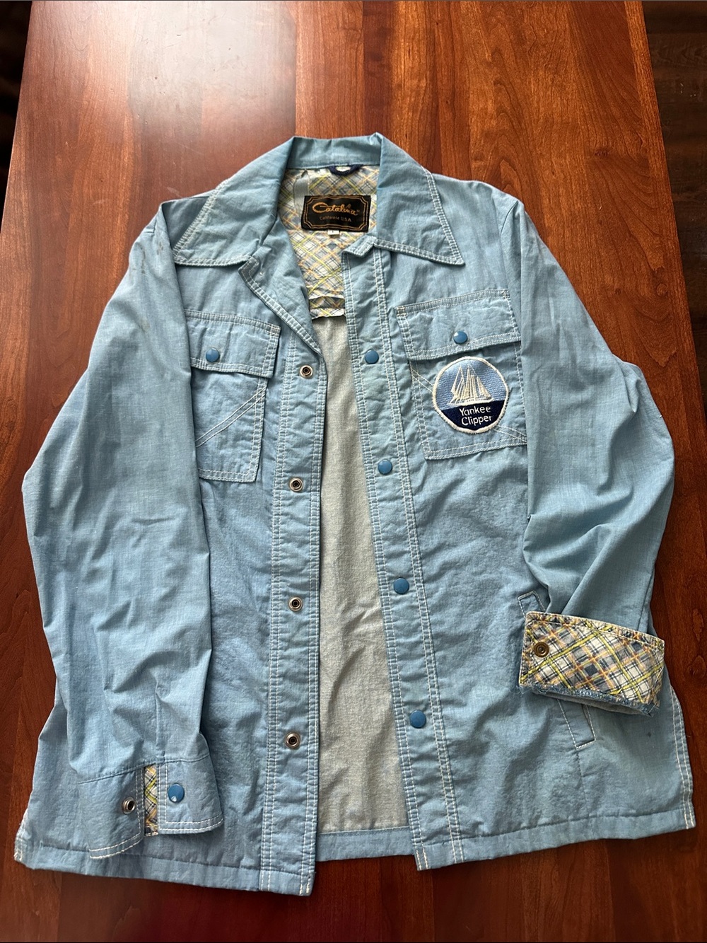 Vintage Windjammer Cruise 1981-82 Light Blue Men's Jacket with Patch Detail.